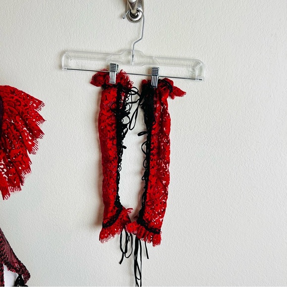 Disco X Lux OOAK Red Wedding Sequin 4 Piece Ruffle Skirt & Arm Warmers Set - Picture 2 of 11